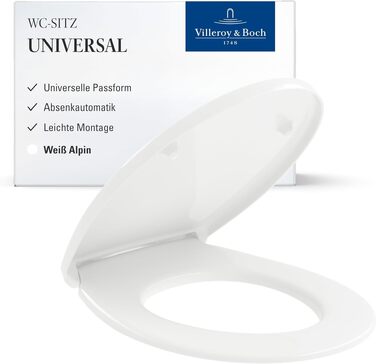Сидіння для унітаза Villeroy & Boch Universal овальне, біле глянцеве, з мікроліфтом (м'яке закриття), знімне, ударостійкий дюропласт, оригінальна запчастина 8M94S101