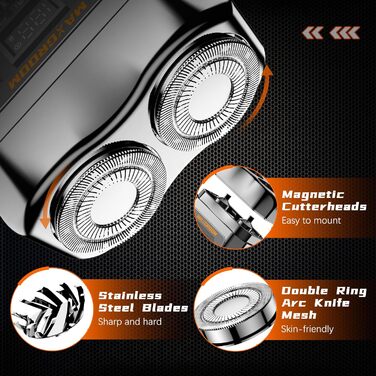 MAXGROOM Міні-бритва для чоловіків, електрична, волога та суха, портативна, з LED-дисплеєм, акумуляторна, USB Type-C, магнітні леза, чорна/сіра
