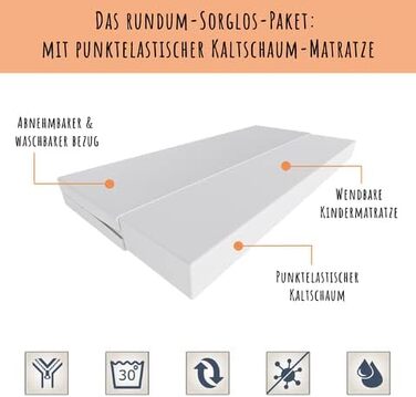 Дитяче ліжко Kids Collective 80x180 см з матрацом, захистом від падіння, висувною шухлядою, трансформується в диван, біле