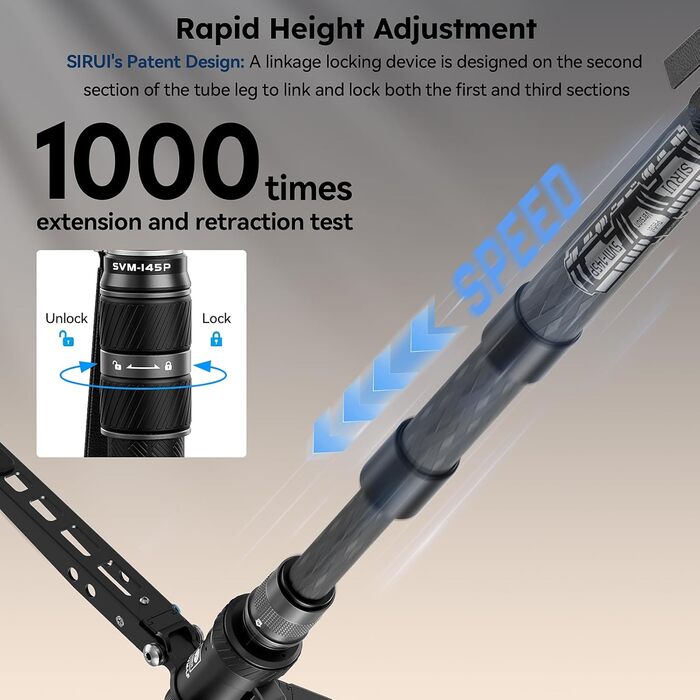 Монопод SIRUI SVM-145P Rapid System, карбоновий, 145 см, педаль, швидке регулювання, легкий 1.52 кг, навантаження до 10 кг