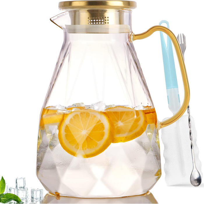 Скляна карафа Yirilan 2.2L з кришкою, 74 унції - для води, напоїв