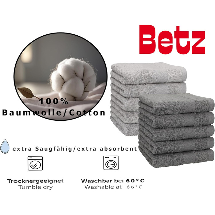 Набір рушників Betz Premium 10 шт, 100% бавовна, 30x30 см, антрацит/сріблясто-сірі