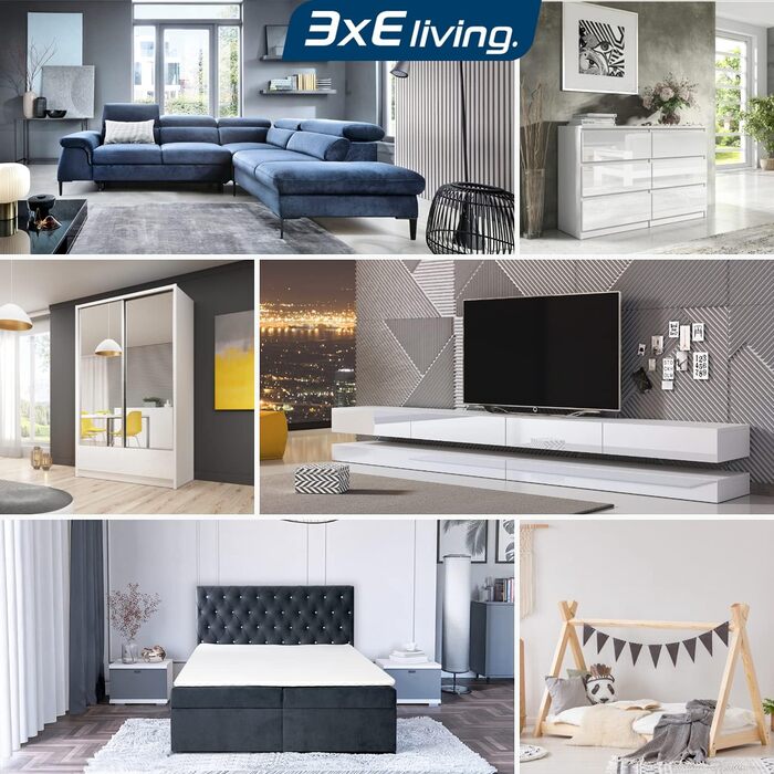 Комод 3E living з 8 шухлядами, 120 см, чорний, 4 кольори
