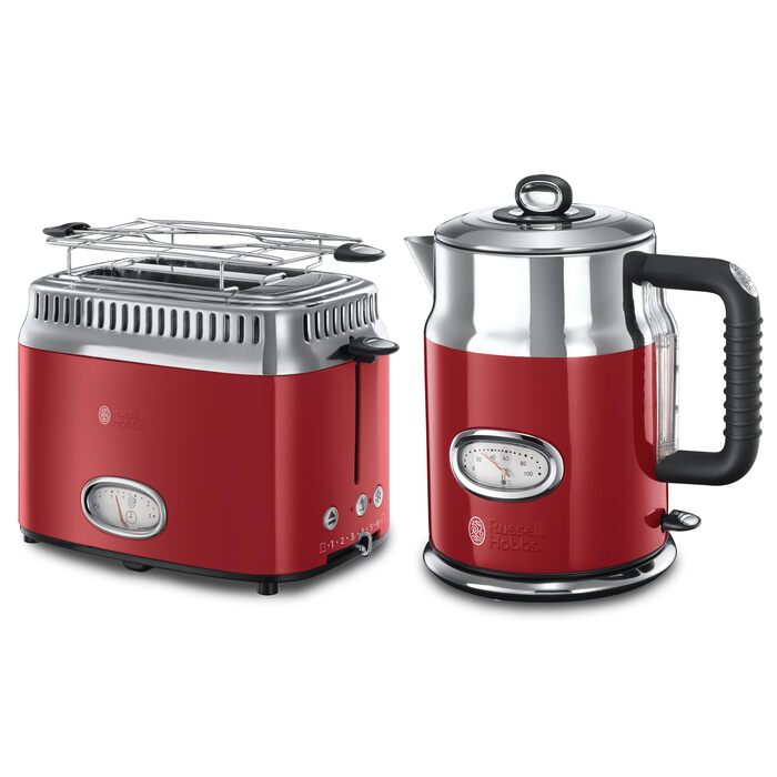 Тостер Russell Hobbs + Електричний чайник Russell Hobbs Retro червоний, клас енергоефективності A