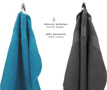 Комплект рушників Betz Palermo 6 шт: 2 банних 70x140 см, 4 для рук 50x100 см, сауна, лежак, бавовна, бірюзовий та антрацитовий