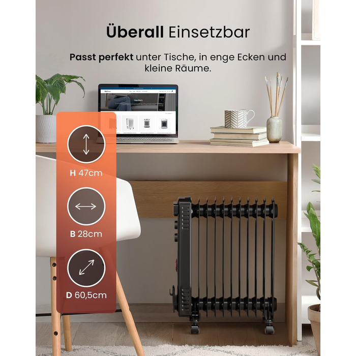 Електричний масляний радіатор Pro Breeze 2500W з 11 ребрами, таймер 24 год, 3 режими, термостат, захист від перегріву - чорний