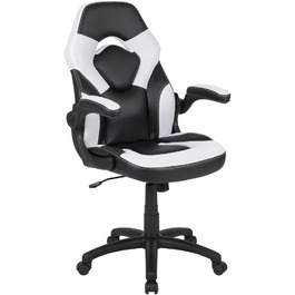 Ігрове крісло Flash Furniture X10, ергономічне, з регульованою спинкою, для комп'ютера і геймінгу, LeatherSoft, біло-чорне