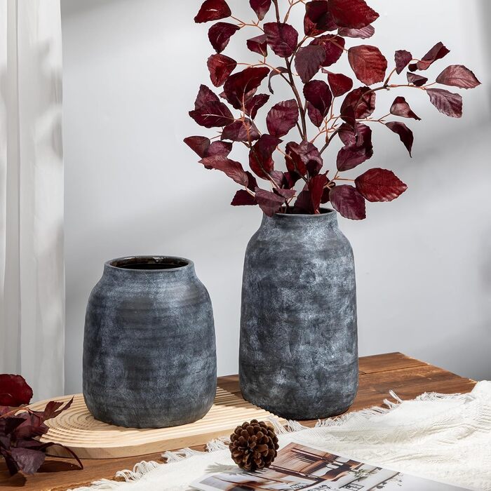 Ваза керамічна декоративна Dekovase для квітів, кругла, стиль Shabby Chic, 28x15 см, світло-сіра