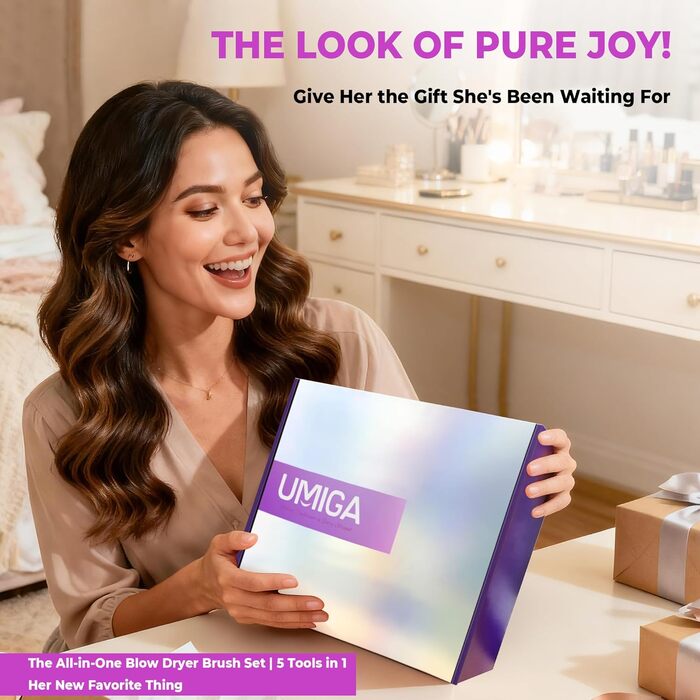 UMIGA Hairstyler 5-в-1: Фен-щітка, стайлер для волосся, випрямляч, плойка, насадки для укладки. Чорний колір