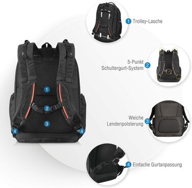 Бізнес-рюкзак для ноутбука Everki Atlas 32L для 13–17.3 дюймів, ергономічний дорожній рюкзак з регульованим відділенням, чорний