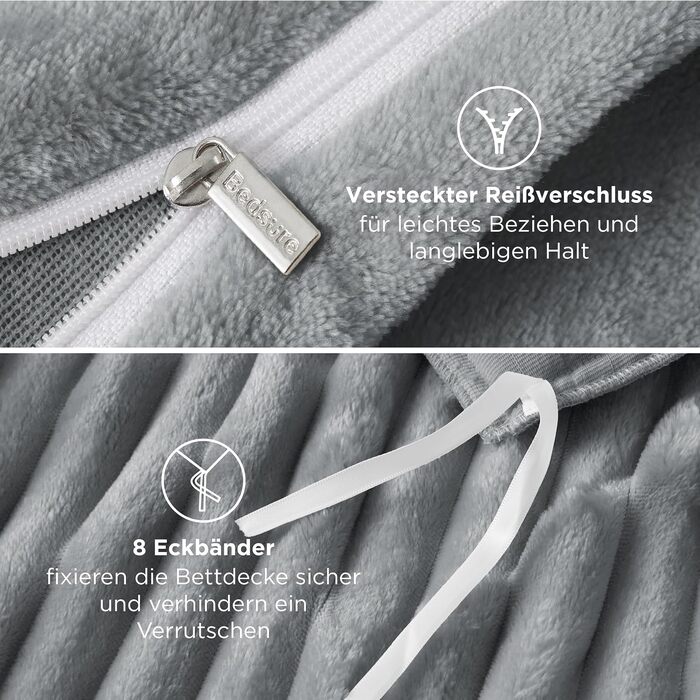 Комплект фланелевої постільної білизни BEDSURE, 3-4 предмети, сірий колір, розмір 200x200 см / 135x200 см