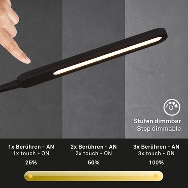 BRILONER LED торшер з димером, сенсорний, регульований світло, для вітальні, читання, чорний, 20,8x20,8x183 см