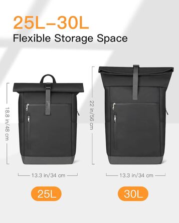 Рюкзак Inateck RollTop 25-30 л, чорний, для чоловіків і жінок, велосипедний, міський, для ноутбука 17