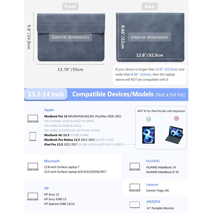 Чохол-сумка для ноутбука HYZUO з підставкою для MacBook 13.3-14 дюймів, захисний конверт (комплект 2 шт.), помаранчевий