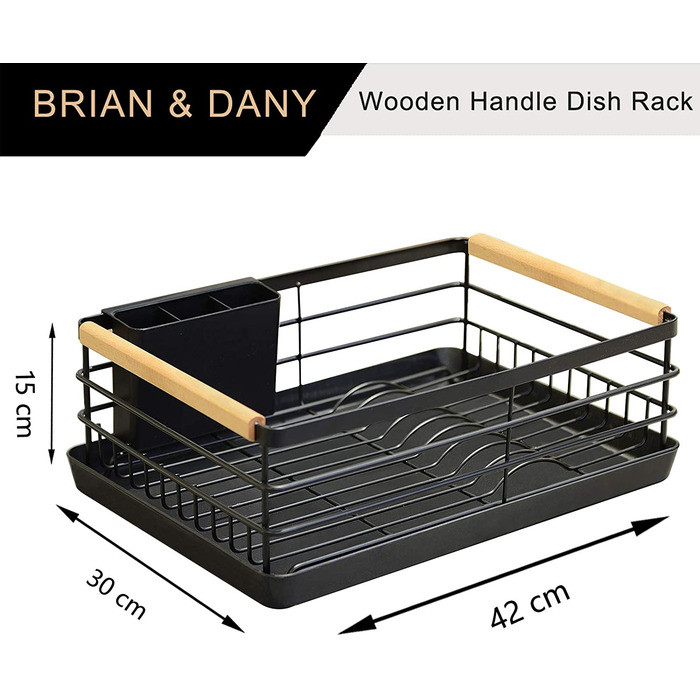Сушарка для посуду BRIAN & DANY з піддоном, 42×30×15 см, чорна