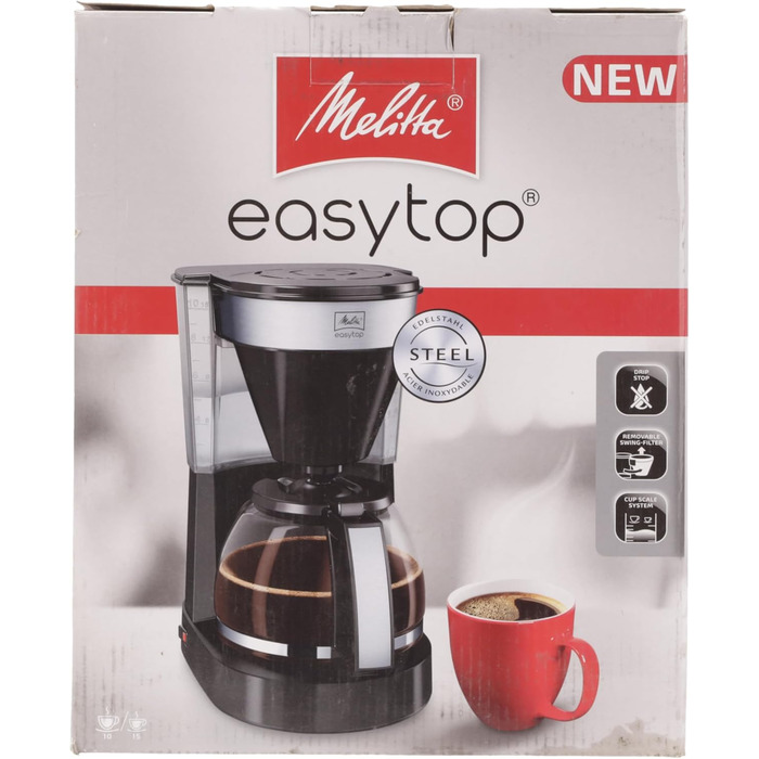 Кавоварка фільтраційна Melitta Easy Top з глечиком, 10 чашок, чорна, функція захисту від капання