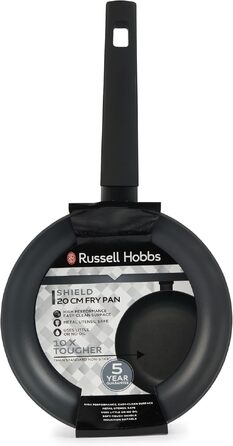 Набір сковорідок Russell Hobbs COMBO-8694 Shield 3 шт. (20/24/28 см) з антипригарним покриттям для індукції, стійкий до металевого посуду, 5 років гарантії, чорний