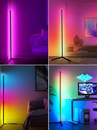 LED торшер DeeprBling для вітальні 165 см, кутова RGB лампа з димуванням, пультом і додатком, 16 млн кольорів, музичний та DIY-режими, таймер, для спальні, ігрової кімнати, офісу, читального залу, трикутна база