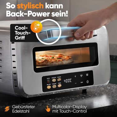 Електрична піч для піци ProfiCook PC PO 1323 з піцельним каменем, до 400°C, з лопаткою для піци