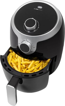 Аерофритюрниця Clatronic FR 3769 H, 1,8 л, без олії, 1000 Вт, чорна/срібляста, для картоплі фрі, курячих крилець та іншого