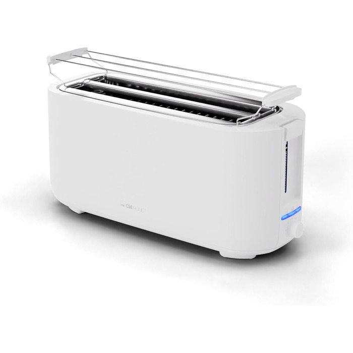 Тостер Clatronic TA 3802 на 4 тости, з насадкою для булочок, довгий слот, функції розморожування, підігріву та швидкої зупинки, білий, модель 2024