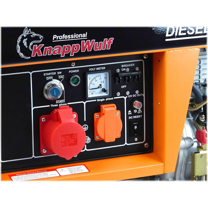 Дизельний генератор KnappWulf KW5500-3 5000 Вт (5 кВт) з розетками 230В/400В/12В, датчиком рівня масла та колесами