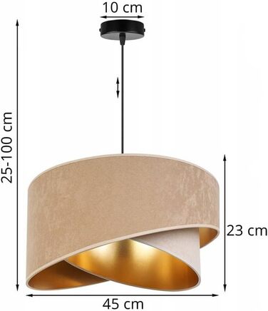 Підвісна люстра Light-Home Milan з металу та велюровим абажуром, індустріальна стельова лампа для вітальні, спальні та їдальні, колір бейж і крем