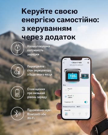 Портативна електростанція Anker SOLIX C1000, ємність 1056 Wh, номінальна потужність 1800 W, пікова потужність 2400 W
