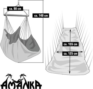 Крісло-гамак Amanka XXL 185x130 см (до 150 кг), бавовна, блакитне - для читання та відпочинку в приміщенні та на вулиці