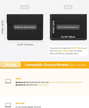 Чохол-сумка для MacBook 15 дюймів з підставкою, захисний кейс HYZUO, чорний