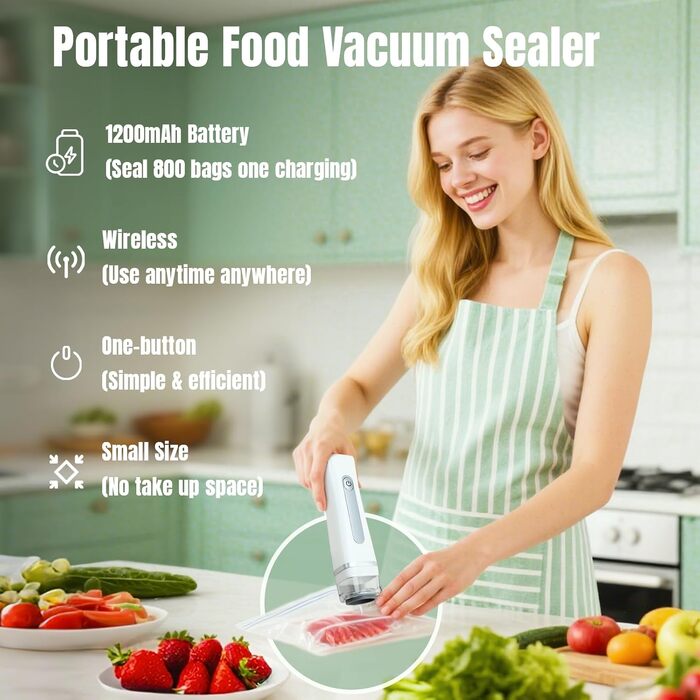 Ручний вакууматор для продуктів Safer: компактний портативний вакуумний пакувальник для кухні, набір з 30 багаторазовими пакетами