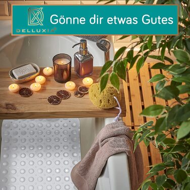 Протиковзкий килимок для ванни Delluxia 100×40 см, білий, BPA Free, з 2 гачками