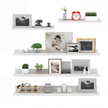Полиця настінна Giftgarden 90 см, біла - набір з 5 шт. для вітальні, кухні, дитячої, спальні, офісу