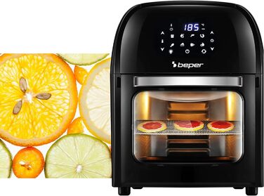 Аерофритюрниця BEPER P101FRI012 цифрова, 12 л, 1800 Вт, гриль, тостер, сушарка, 8 програм, сенсорна панель, аксесуари, чорна