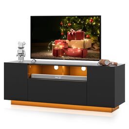 Тумба під телевізор WLIVE Schwarz 122x36x45 см, чорна глянцева з LED-підсвіткою та шафами