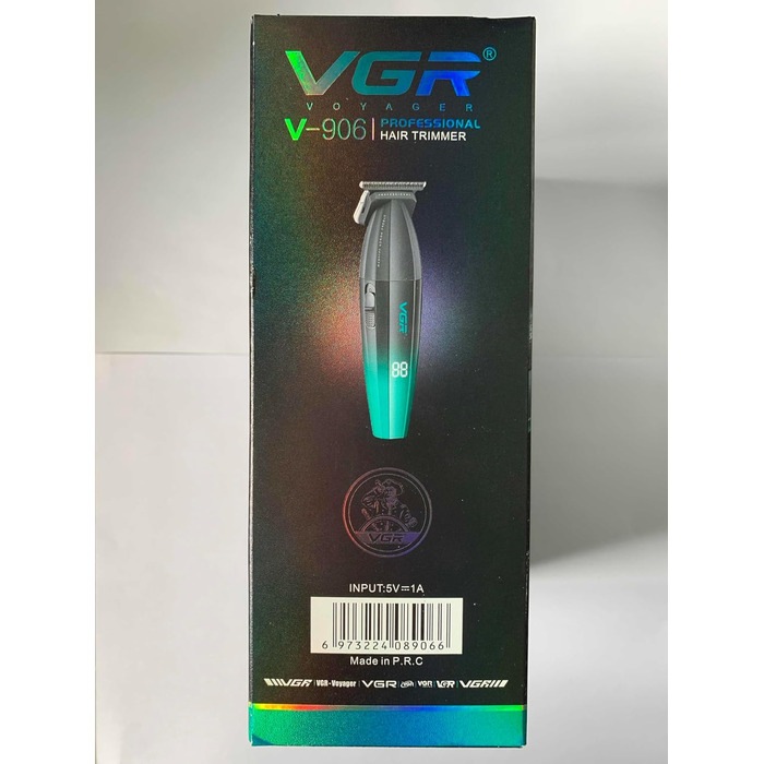 Професійна машинка для стрижки VGR 906 Fresh Fade, 9000 об/хв, бездротовий тример для бороди та волосся з DLC T-лезом, USB зарядка, зелена