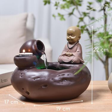 Декоративний настільний фонтан Zen Light SCFR22-H8 з фігуркою Будди, знімною яскравою LED-підсвіткою, 40 см, для інтер’єру