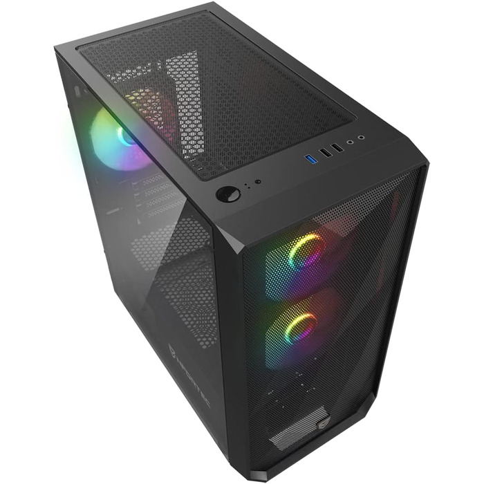 Корпус для ПК Nfortec DYS Mini Tower (MATX), 3x 120 мм ARGB вентилятори, металева сітка, бокова панель із загартованого скла, чорний