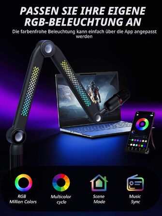 Універсальний пантограф для мікрофона YOUSHARES з RGB-підсвіткою, сумісний з HyperX QuadCast S/2S, Blue Yeti, Rode PodMic, Razer Seiren V3 Mini для стрімінгу, геймінгу та подкастингу