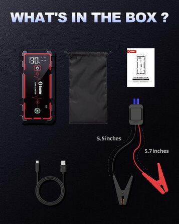 Бустер для автомобіля (Пусковий пристрій) 8000mAh, портативний акумулятор для запуску двигунів до 7.0L бензин та 5.0L дизель, 12V з ліхтариком (3 режими) та пусковими кабелями