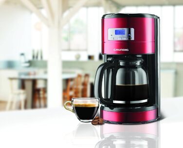 Кавоварка Grundig KM 6330 Red Sense, 1,8 л, 12 чашок, з цифровим годинником і програмованим стартом, металік червона