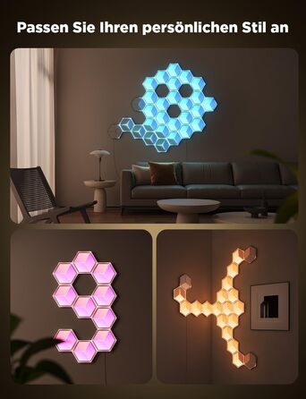 Світильник Govee Glide Hexagon Light Ultra, 3D RGBIC, Wi-Fi, 129 LED, сумісний з Alexa, 60 режимів, для геймерської кімнати, стіни, декору, 10 панелей, білий