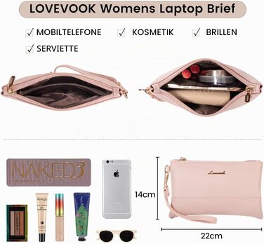 Жіноча сумка для ноутбука LOVEVOOK 15.6 дюймів, елегантна ділова сумка-шопер з PU-шкіри для роботи, офісу та навчання, рожева