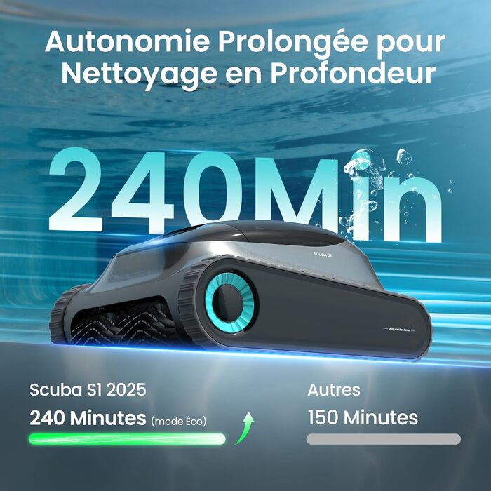 Робот-пилосос для басейну AIPER Scuba S1 з акумулятором (240 хв), фільтрацією, очищенням стін та водної лінії, керування через додаток, для басейнів до 150 м² сірий