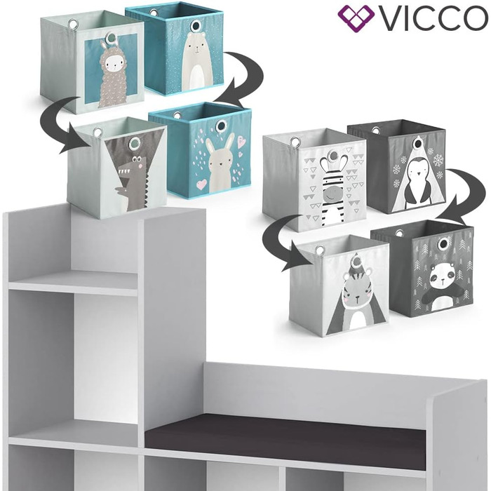 Дитячий стелаж Vicco Luigi сірий, 107x88 см, з 2 або 6 складними коробами