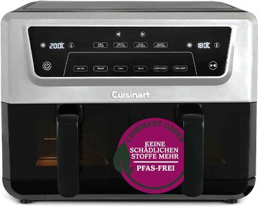 Фритюрниця Cuisinart XXL 10.4L з двозонним нагріванням | Без PFAS та хімікатів | Для смаження, грилю, випікання, дегідратації та підтримання тепла | 2 x 5.2L, 8+ порцій | Знімні деталі з нержавіючої сталі (2 камери)