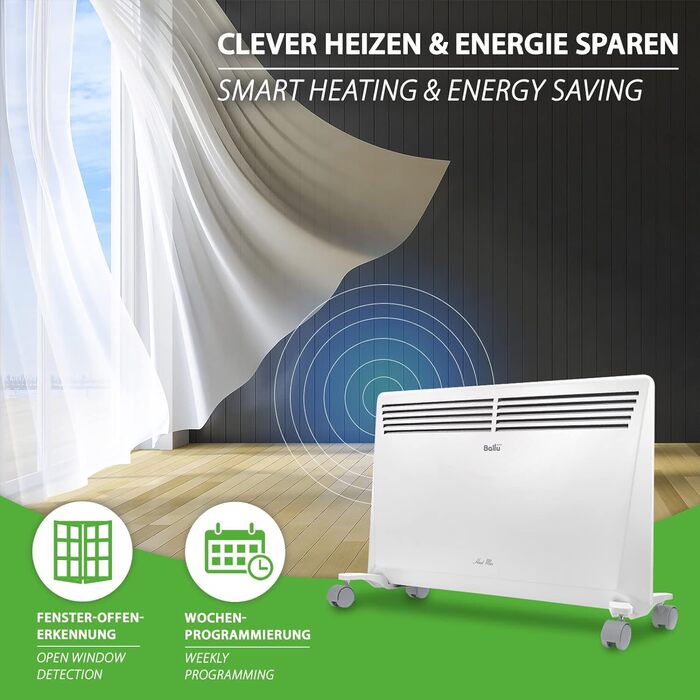 Електричний конвектор Ballu Heat Max 1500 Вт на роликах, настінний, з таймером і тижневим програмуванням