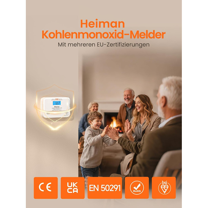 Детектор чадного газу Heiman з цифровим LCD-дисплеєм, комплект 2 шт.