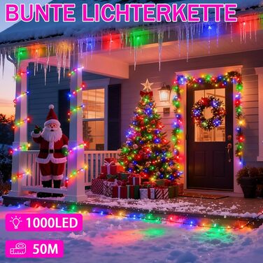 Кольорова світлодіодна гірлянда 1000 LED 50м для вулиці та дому, 8 режимів, таймер, диммер, IP44 — Різдвяна ілюмінація для балкона та тераси