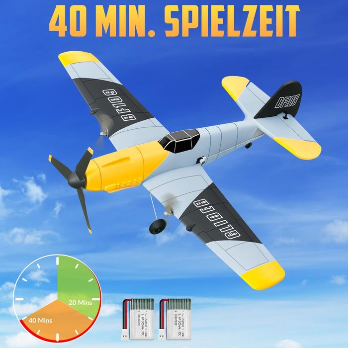 Літак на радіокеруванні HAWK'S WORK P-51D Mustang 2.4GHz, 6-осьовий гіростабілізатор, готовий до польоту, для дітей та початківців (сірий)
